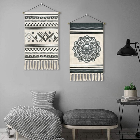 Woven Tassel Bohemian Modern Floral Pattern Indie Macrame Wall Art Decor - Picture 6 of 6